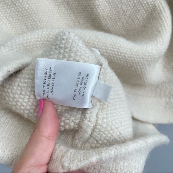 Hesperios | Women’s Knit Baby Alpaca Sweater Cream Button Front Cardigan Sweater - Picture 12 of 12